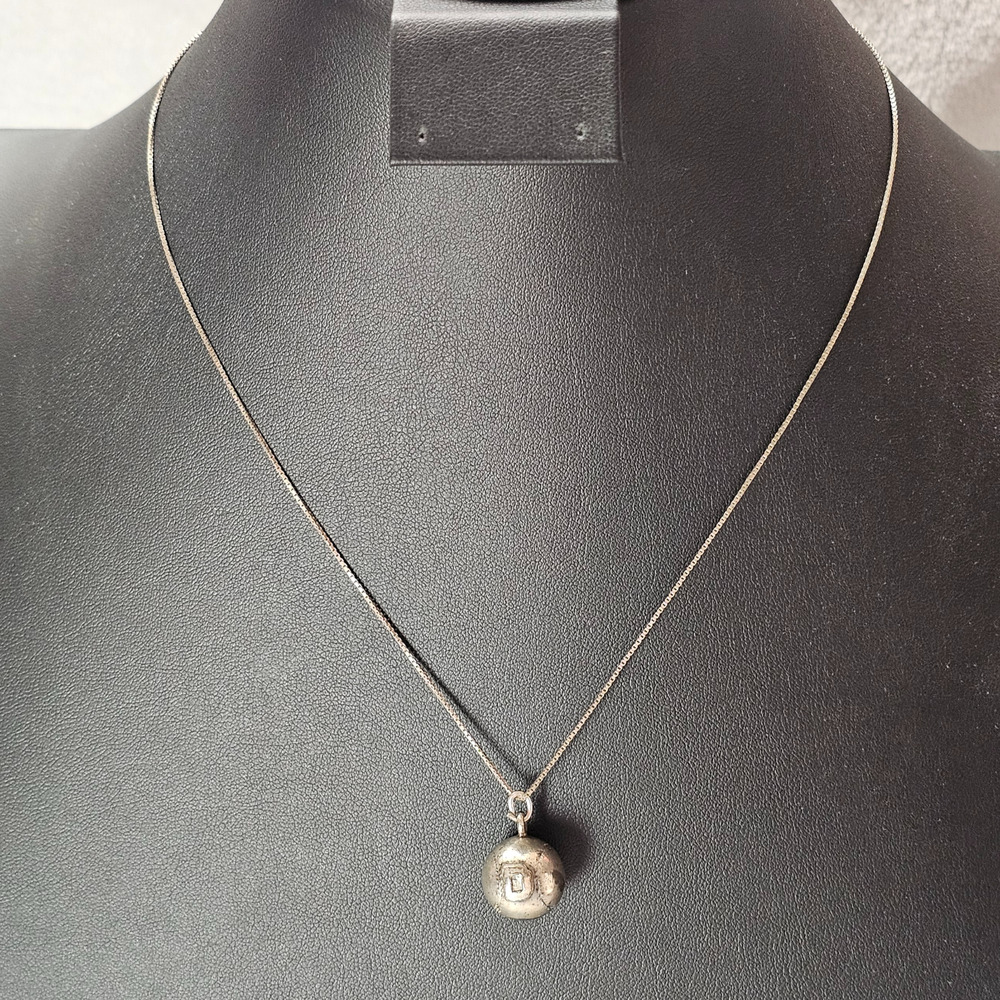 Vintage 925 Sterling Silver Box Chain Necklace Italy Diagonal Baseball D Pendant
